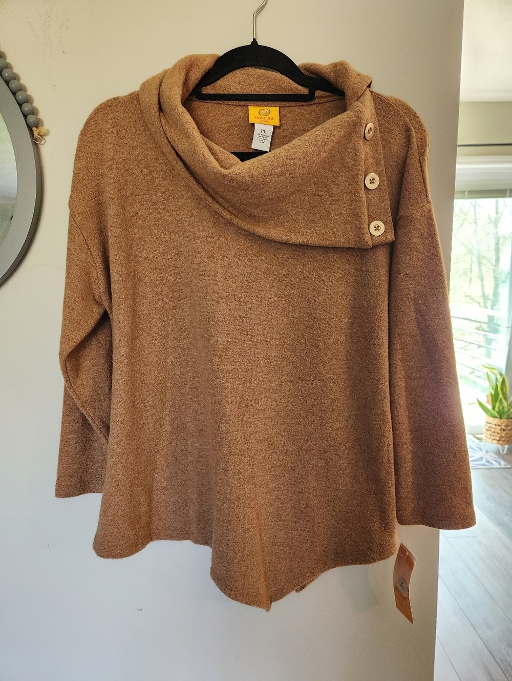 Ruby Rd Petite Cowl Neck With Buttons Long Sleeve Top
